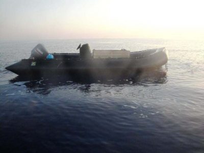 The Rhib that Gaddafi’s men packed with SEMTEX in a bid to blow up NATO warships, with its cargo of explosives visible. Photo: NATO. 
